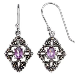 Gorgeous Tori Hill Amethyst & Marcasite Sterling Silver Kite Drop Earrings
